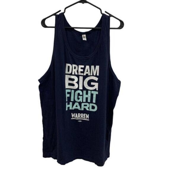 Royal Apparel Unise Navy Blue 100% Cotton Tank Top Dream Big Fight Hard Size L - Picture 1 of 6
